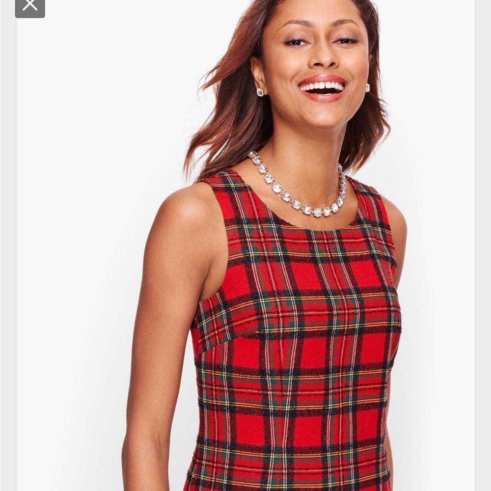 SALE TODAY! Talbots Red Dazzling Tartan Plaid Dress With Scallop Hem Size 10